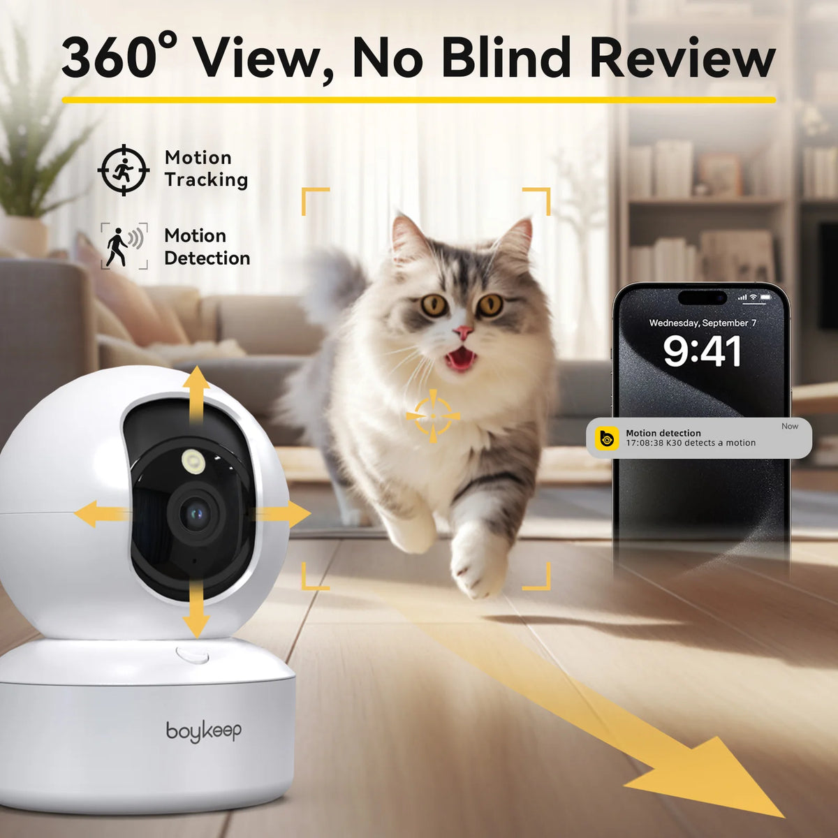 Boykeep 2K Husdjurskamera – 5G WiFi, 360° Pan/Tilt & Nattseende