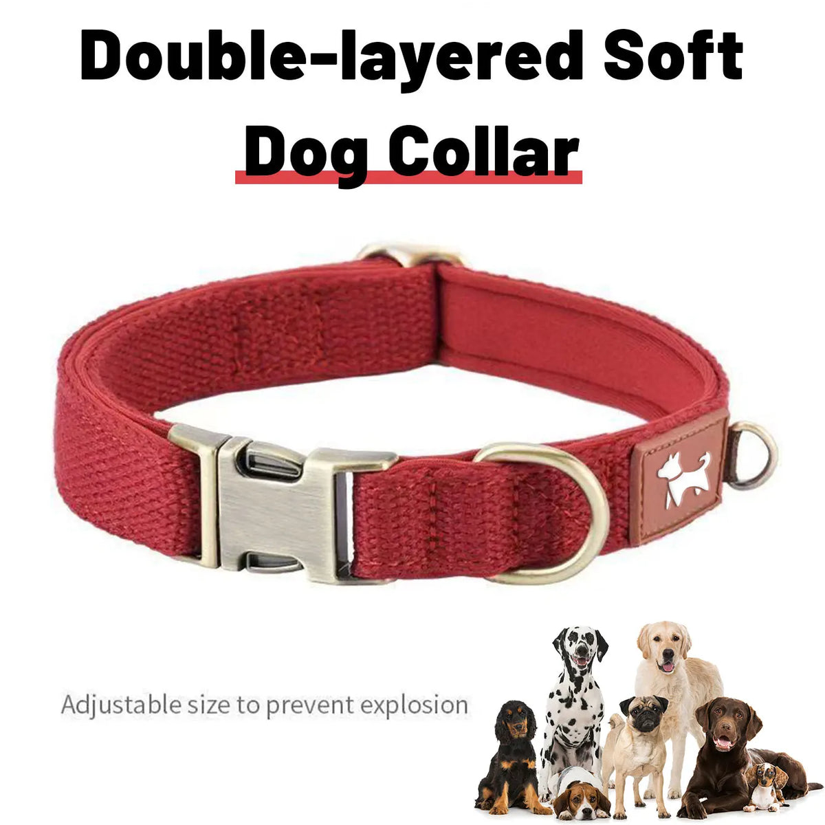 Justerbart hundhalsband med snabbspänne – vadderat polyester