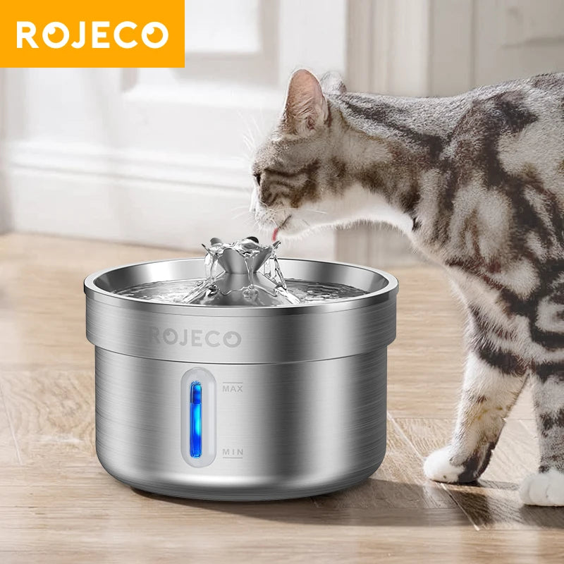 ROJECO Vattenfontän för Katt & Hund – 2L Rostfritt Stål