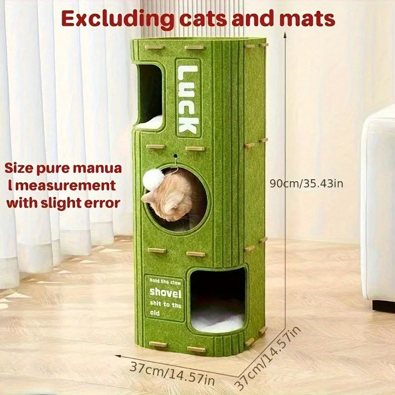 3D Trädformat Katttorn – Klöspålar, Hängande Leksaker & Filtkorg