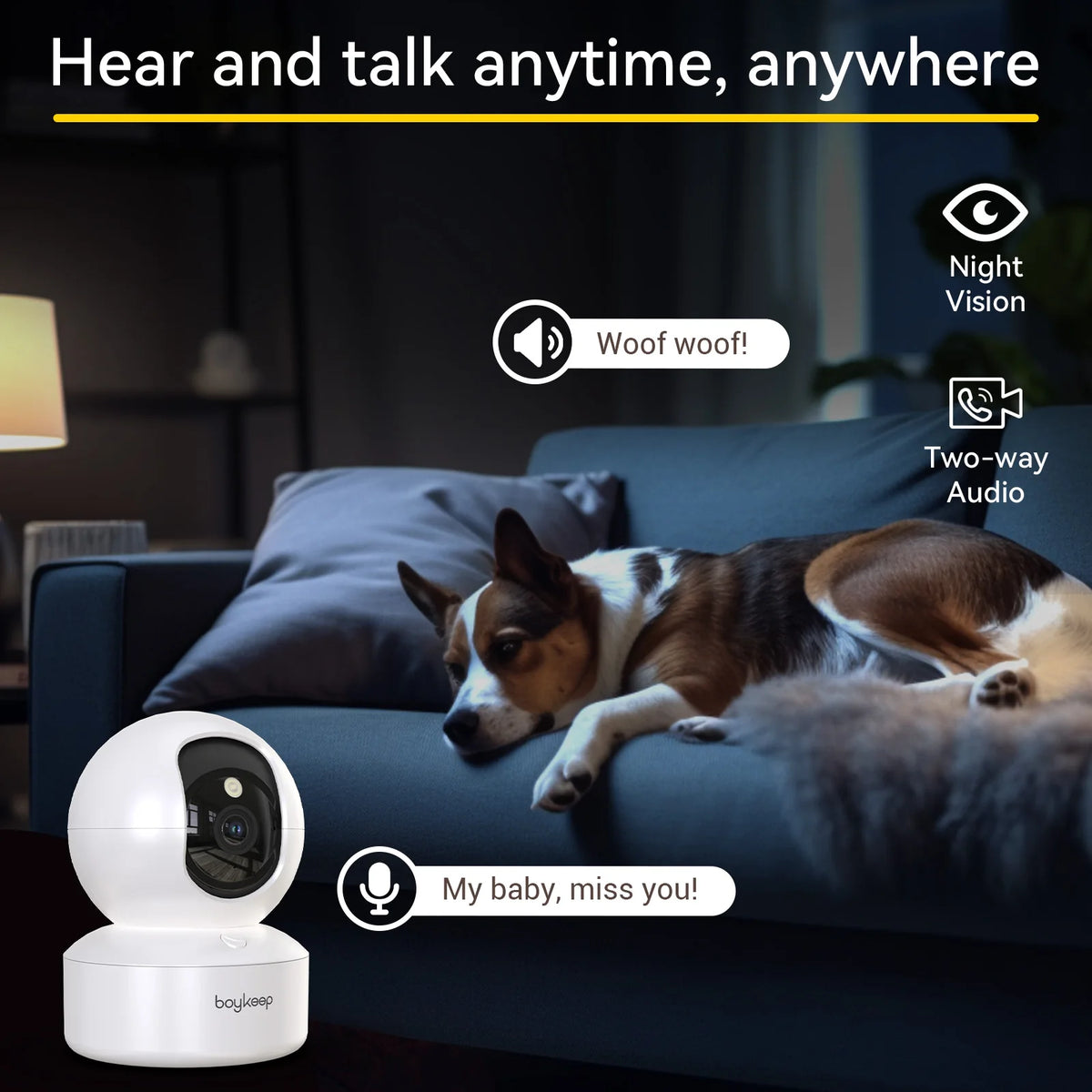 Boykeep 2K Husdjurskamera – 5G WiFi, 360° Pan/Tilt & Nattseende